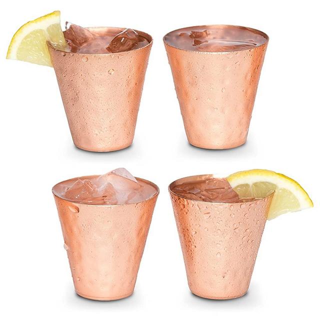 Moscow mule shot glasses - Copper shot glasses set of 4-2oz hammered solid copper shot cups for ice cold vodka, tequila, whisky.