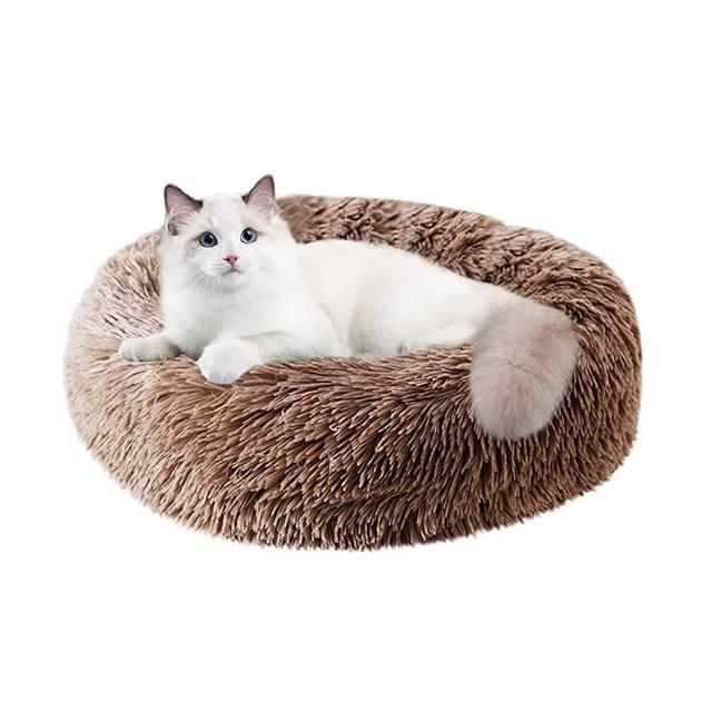 Cat Beds for Indoor Cats, 24 Inch Round Donut Washable Cat Bed,Fluffy Calming Self Warming Soft Donut Cuddler Cushion Pet Bed for Small Dogs Kittens,Non-Slip