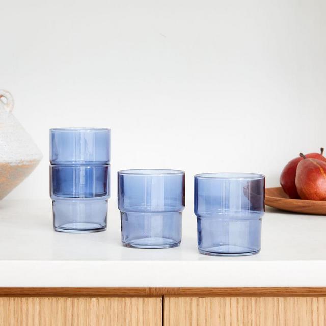 Essential Stacking Glassware, DOF, Glass, Blue, Set of 8 BOM