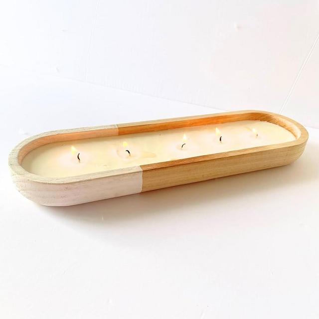 AlobyC®, (1 pcs) Large Wood Dough Bowl Candle (16x5x2 inch), Boho Candles, Paulownia Candle, Wood Candle, Soy Candle, Coffee Table Candle, Bread Bowl Candle