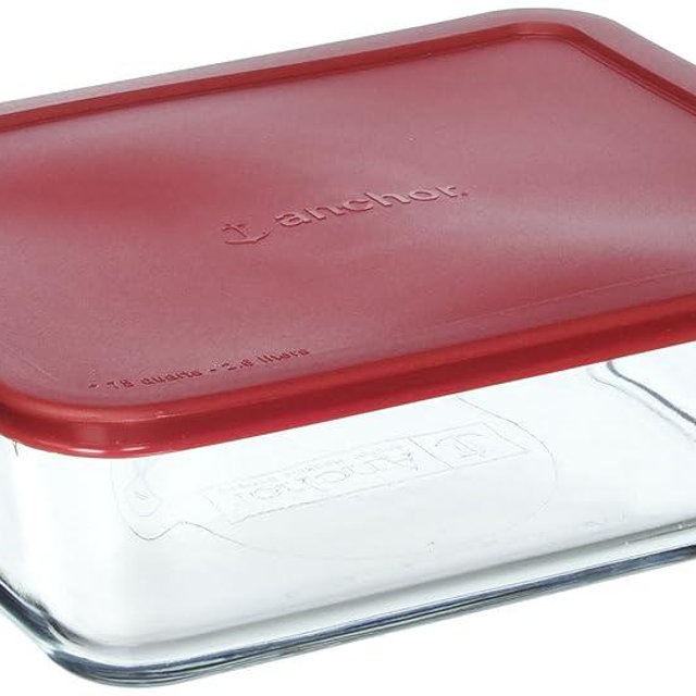 Anchor Hocking Classic Glass Food Storage Container with Lid, Red, 11 Cup, Clear, Regular - 77931