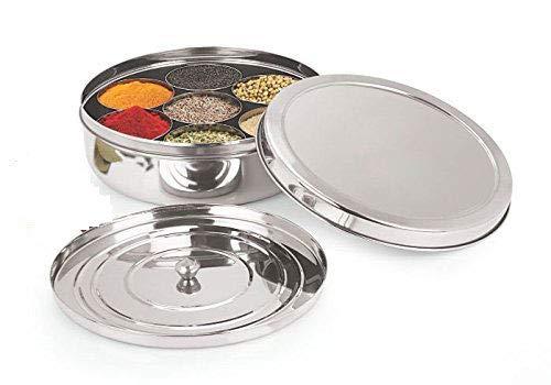 Spice Container - Masala Dabba - 7 Compartments, masala box,steel masala dabba,Spice container box,stainless steel spice box indian masala dabba with 7 spice containers with size 8 X 8 inches