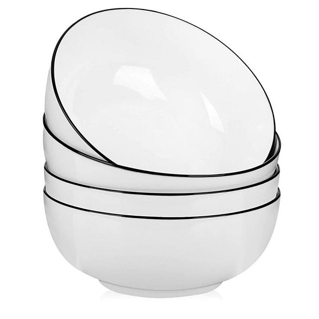 AnBnCn 35 Ounce Large Pho Bowls,Salad Bowls, Cereal Bowls, Soup Bowls, Durable Porcelain White Fine Bowls Set of 4, 7 Inch