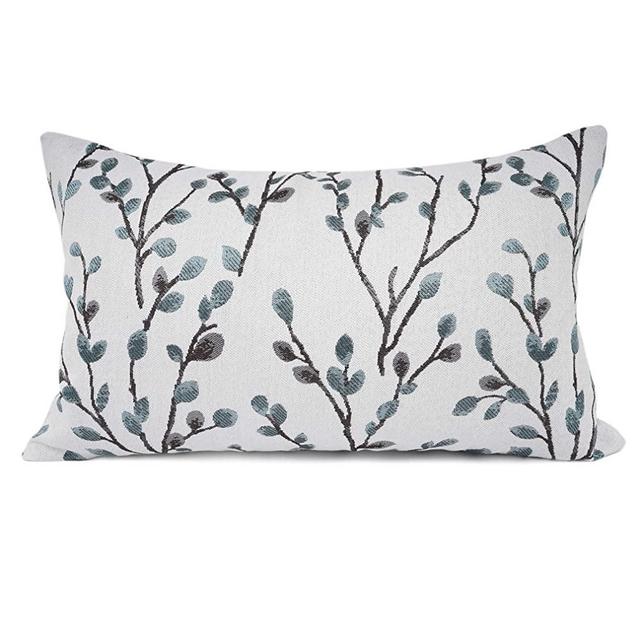 YOUR SMILE Classical Embroidery Jacquard Farmhouse Oblong Rectangle Chenille Teal Leaf Decorative Throw Pillow Case,12x20 inch