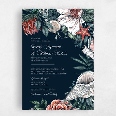Navy, Blue Wedding Invitation - Oahu Bloom