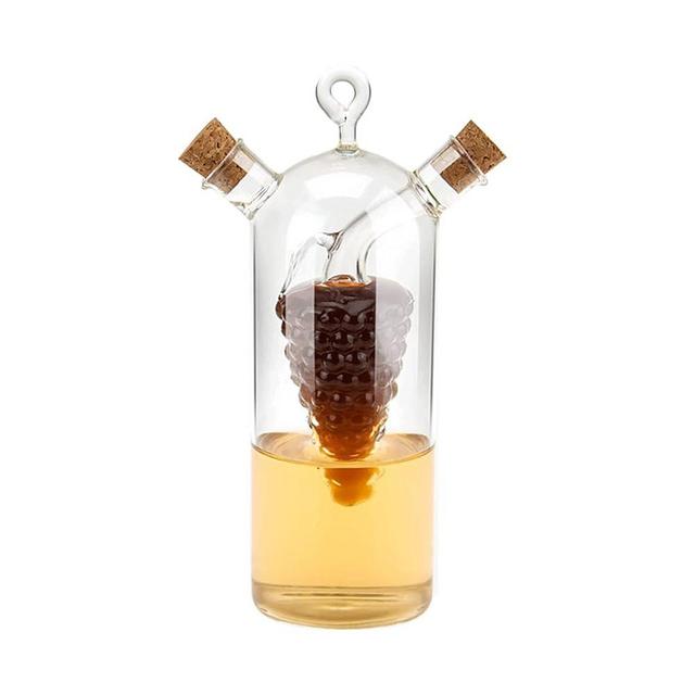 WINAKUI 2 in 1 Olive Oil Vinegar Dispenser Cruet, Clear Glass Vinegar and Oil Bottles, Double Pourer Spout Oil Dispenser Bottle for Kitchen Cooking Container