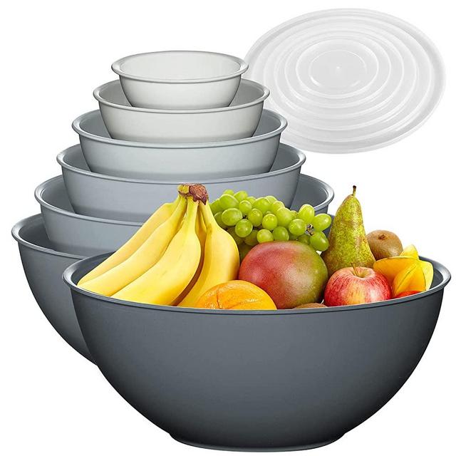 12 Piece Plastic Mixing Bowls Set, Colorful Nesting Bowls with Lids, 6 Prep Bowls and 6 Lids - Color Food Storage for Leftovers, Fruit, Salads, Snacks, and Potluck Dishes - Microwave and Freezer Safe