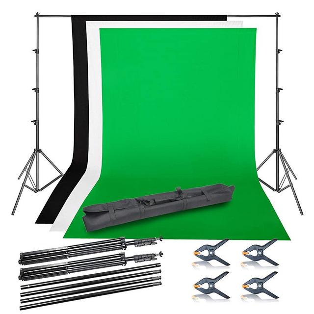 Emart Photo Video Studio Background Backdrop Stand Kit, 8.5x10ft Photography Support System with 3 Muslin Backdrops 100% Cotton (Black White Green)