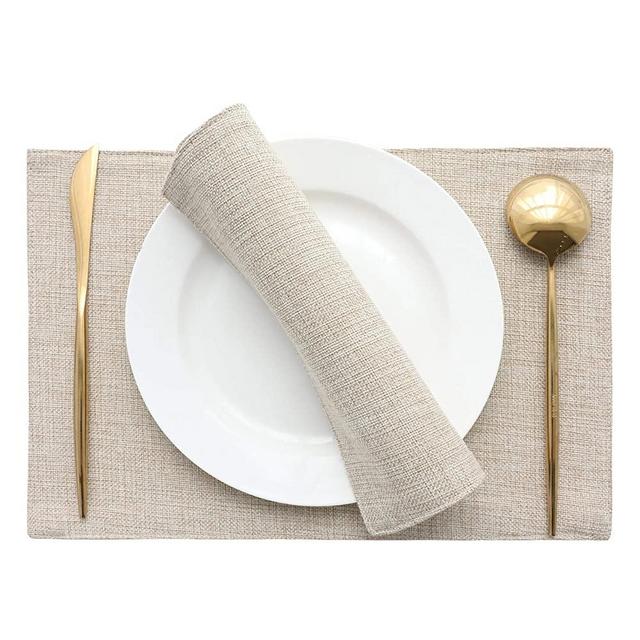Home Brilliant Set of 4 Placemats Heat Resistant Dining Table Place Mats Kitchen Table Mats, Light Linen