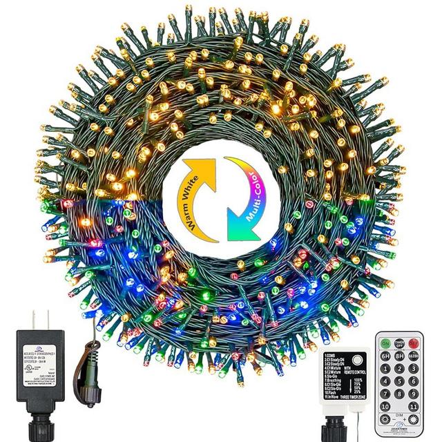 XUNXMAS Christmas Lights 300 LED 108FT Color Changing Christmas Tree Lights with Warm White & Multicolor, 11 Modes Waterproof and Connectable Christmas String Lights with Remote for Xmas Decorations