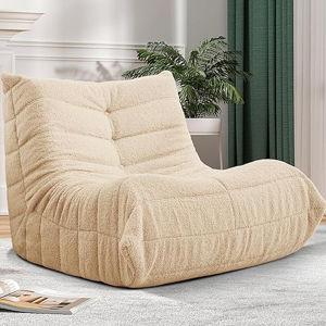 Bean Bag Chair Big Sofa Beanbag Chair for Adults Fireside Chair Bean Bag Lounger with Memory Foam Filled for Home,Apartment or Gaming Venue(Khaki Teddy)