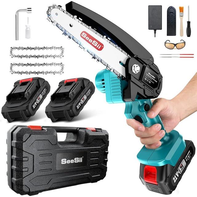 Seesii Mini Chainsaw 6-inch Mini Chainsaw Cordless 12 Pcs Tool Set,Battery Chainsaw with 2x Big Batteries, 2.62lbs Handheld Electric Power Chain Saw with Safety Lock for Tree Trimming Wood Cutting