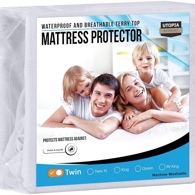 Utopia Bedding Waterproof Mattress Protector Twin Size, Premium Terry Mattress Cover 200 GSM, Breathable, Fitted Style with Stretchable Pockets (White)
