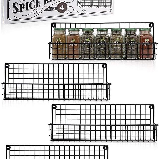 Farmhouse Spice Rack Organizer For Wall Mount - Space Saving And Easy To Install Set of 4 Hanging Racks - The Perfect Seasoning Organizer For Your Kitchen
