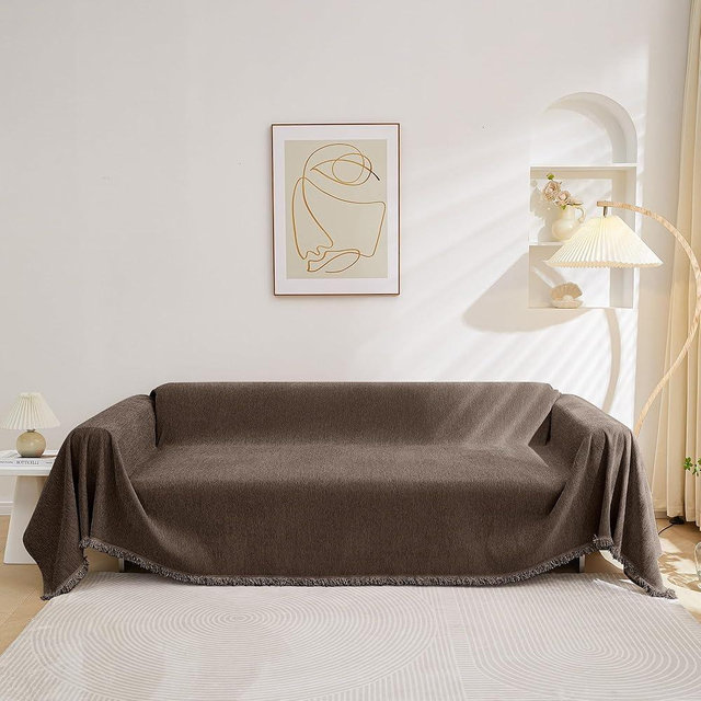 MEETSKY Oversized Couch Cover Sofa Covers Couch Covers for 3 Cushion Couch Sofa Pet Friendly, L Shaped Sectional Sofa Covers Washable Simply Put Sofa Throw Cover for Dogs, 91"x 150"，Dark Chocolate