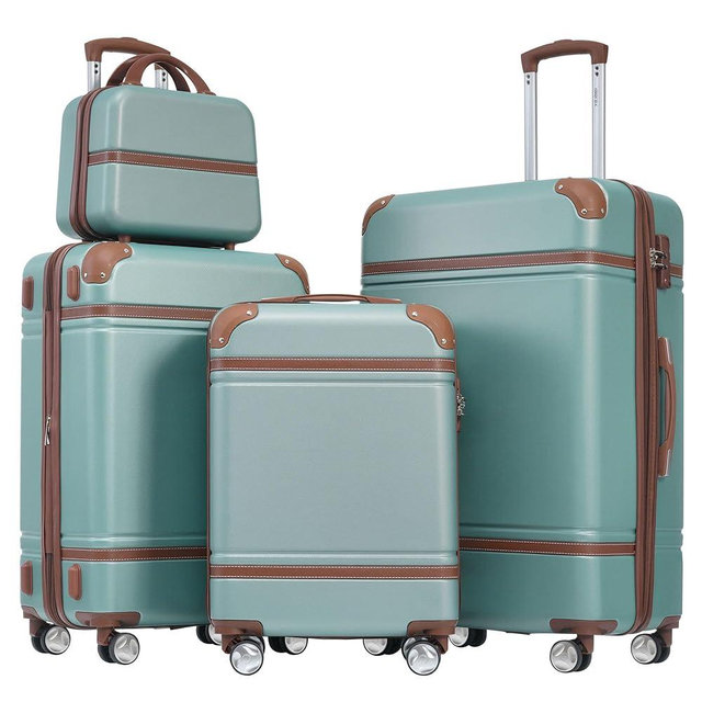 Merax Luggage Set 3 Piece Suitcase Set with Cosmetic Case Expandable Spinner Wheels Vintage Luggage Sets (Blue Green,20"+24"+28")