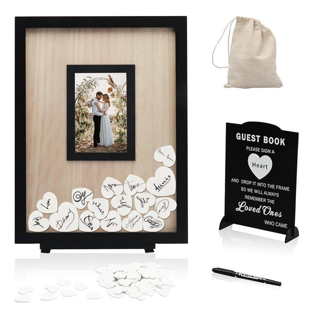 HYMENEX Wedding Guest Book Alternative, Guest Book Wedding Reception, Wedding Guest Book with Wooden Hearts Guest Book Signs for Wedding Anniversary Birthday Party Baby Shower