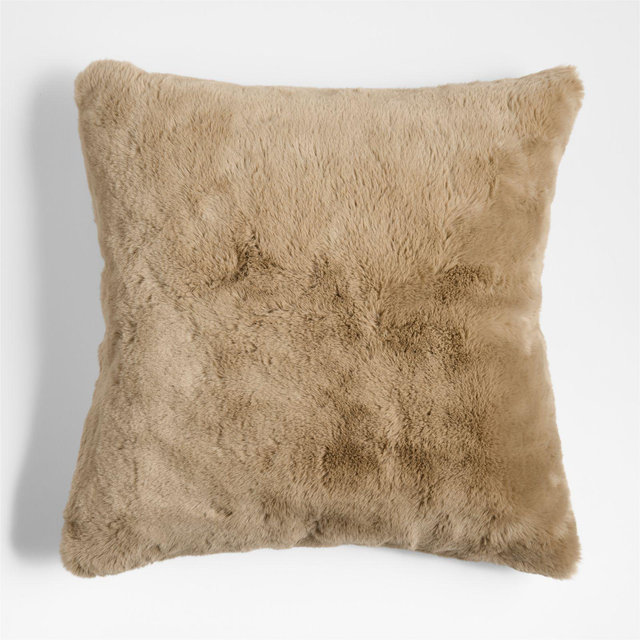 Sierra Tan Faux Fur 23"x23" Throw Pillow with Feather Insert