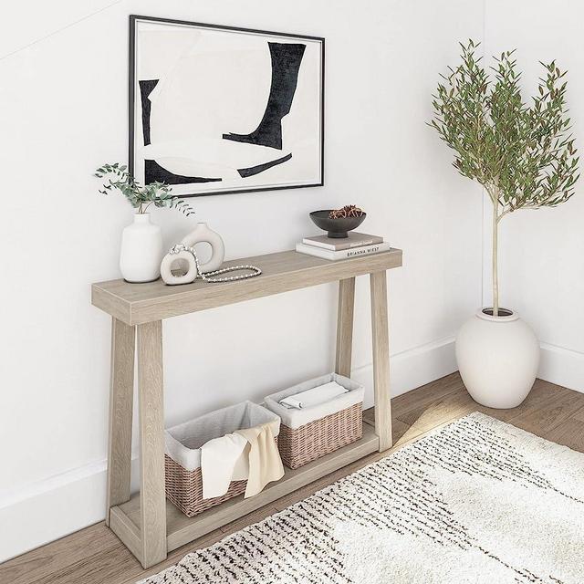 Plank+Beam Solid Wood Console Table with Storage, 46.25”, Sofa Table with Shelf, Narrow Entryway Table for Hallway, Behind The Couch, Living Room, Foyer, Easy Assembly, Seashell