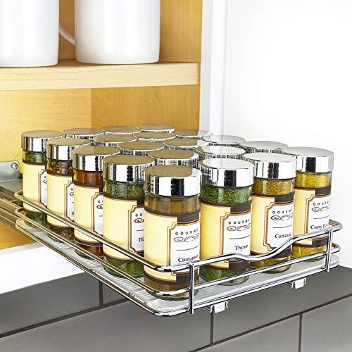 Lynk Professional Slide Out Spice Rack Upper Cabinet Organizer-8-inch Wide, 8" Single, Chrome