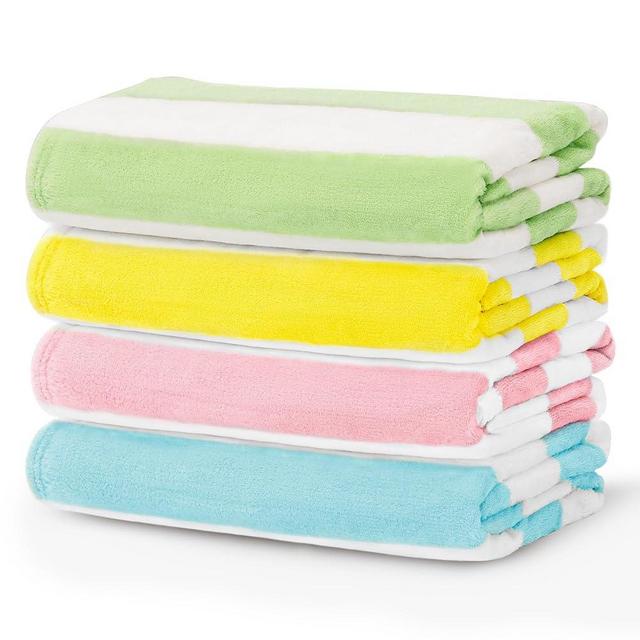 Touchat 4 Pack Cabana Stripe Beach Towel,30 by 60 Inches, Oversized Microfiber Towels Set for Pool,Super Absorbent Bath Towels for Bathroom,Kids and Adult,4 Colors