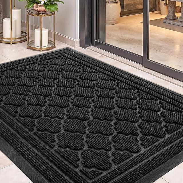 Color&Geometry Outdoor Mats for Front Door, Weatherproof Welcome Matt, Non Slip Doormat Outdoor Indoor Entrance, Heavy Duty Easy Clean Entry Rugs for Patio Porch Back Door Garage, Black 24"x36"