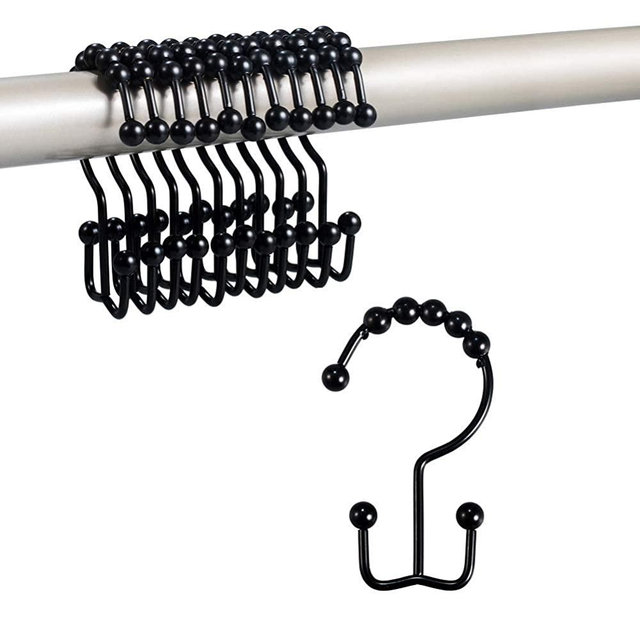 TENOVEL Rust Proof Stainless Steel Shower Rings (Matte Black, Metal Shower Hooks)