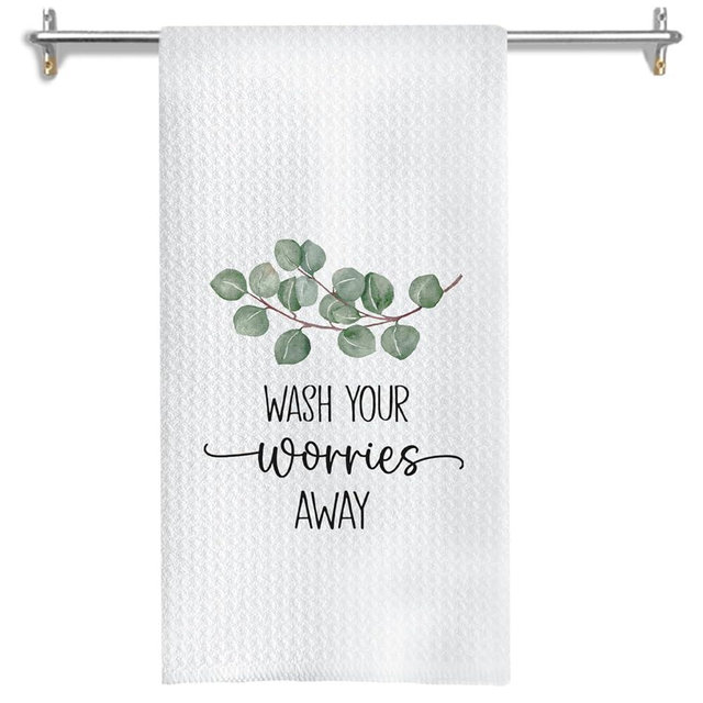 GOOZHO Sage Green Eucalyptus Bathroom Hand Towels, Eucalyptus Bathroom Decor, Wash Your Worries Away Funny Hand Towel for Bath Room Washroom Restroom Toilet Decor, 16x24 Inches