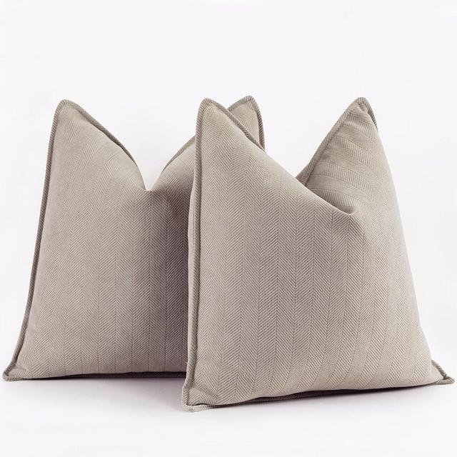 ZWJD Beige Pillow Covers 26x26 Set of 2 Chenille Pillow Covers with Elegant Design Soft and Luxurious Decorative Throw Pillows for Couch, Bed, and Home Decor