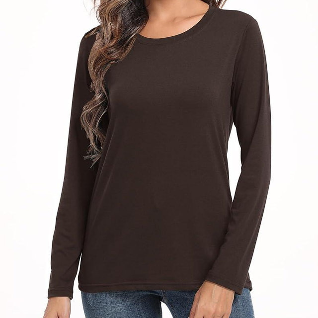 PRIMODA Women's Crew Neck Long Sleeve Shirts Basic Loose Fit Layering Tops
