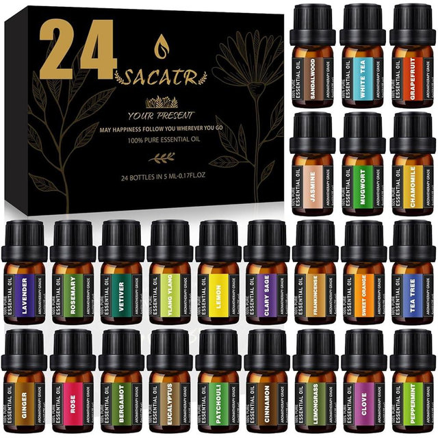 24 Bottles Essential Oil Set - Natural Essential Oils - Perfect for Diffuser, Massage, DIY Candle and Soap Making (5ml)
