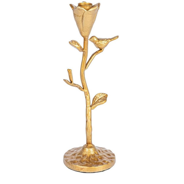 Creative Co-Op Hand-Forged Cast Iron Candelabra with Flowers and Bird, Gold
