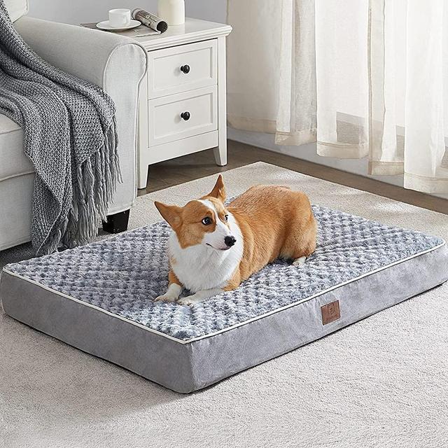 WNPETHOME Orthopedic Large Dog Bed , Dog Bed for Large Dogs with Egg Foam Crate Pet Bed with Soft Rose Plush Waterproof Dog Bed Cover Washable Removable（Small Dog Bed 30 x 20 x 3 inch Grey）
