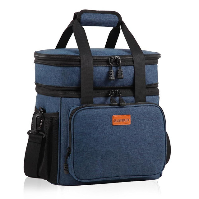 GLENKEY Expandable Large Lunch Box, Insulated Heavy Duty Lunch Bag Waterproof Leakproof Durable Cooler Bag for Men Women Adults Work Construction Camping Trip, 16L, Blue