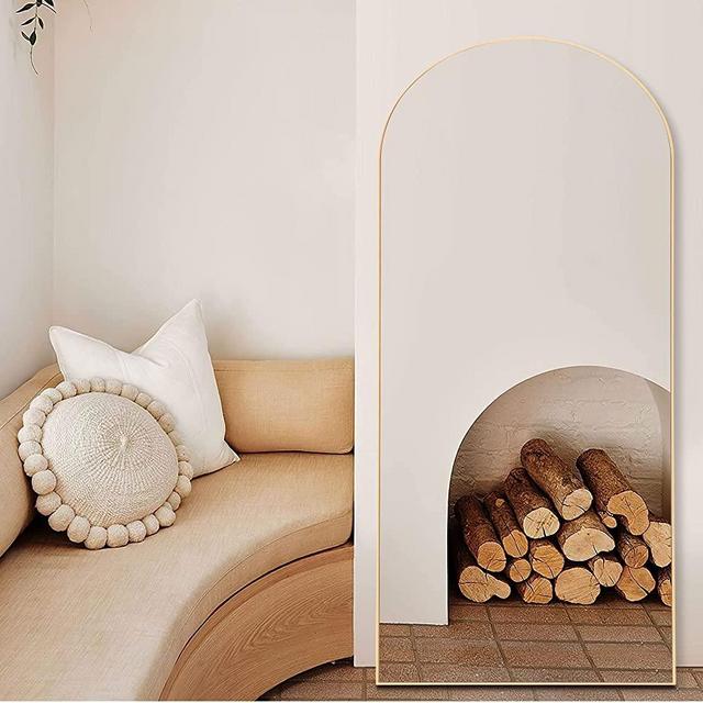 NeuType Arched Full Length Mirror, 71"x32", Large Full Body Mirror with Wood Frame, Shatter Protection, Wall-Mounted Mirrors for Living Room or Dressing Room-Gold(Wood Arched
