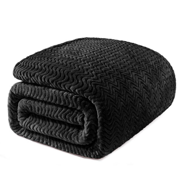 Exclusivo Mezcla Fleece Bed Blanket Queen Size, Lightweight Jacquard for Spring Summer, Soft Cozy Breathable Blankets, Black, 90x90 Inches