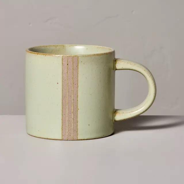 15oz Triple Stripe Stoneware Mug Serene Green - Hearth & Hand™ with Magnolia
