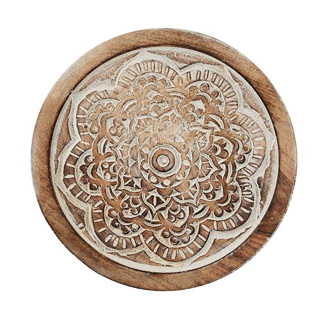 Eximious India TR06 Set of 2 Wooden Trivet Tea Pot Holder Mandala Design Heat Resistant Durable Handmade Mango Wood Kitchen Dining Table Accessories Dia 8'' Inch