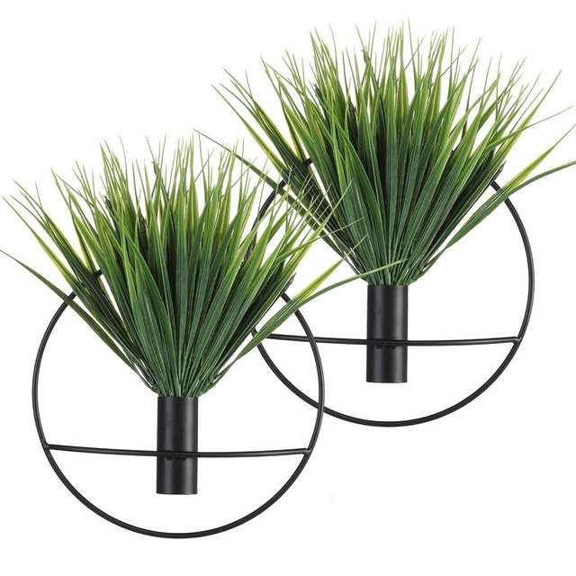 Pretty Jolly Wall Decor, Wall Metal vase Decoration Holder, Wall-Mounted Artificial Flowers, Black Wall Decor Fake Wheat 2 Pack, Wall Art Artificial Greenery, Farmhouse, Boho