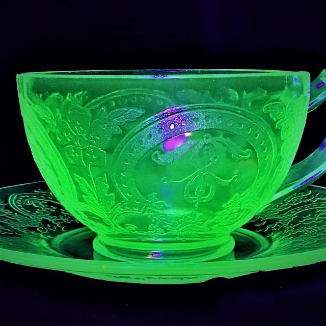 Vintage Green Depression Glass, Cup and...