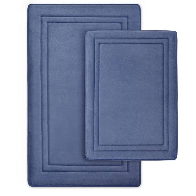 2pc Quick Drying Memory Foam Bath Mat Dark Blue - Microdry
