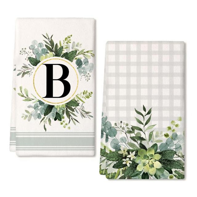 GEEORY Monogram Letter B Kitchen Towels for Home Decor Eucalyptus Leaves Family Last Name Initial Dish Towels 18x26 Inch Ultra Absorbent Bar Drying Cloth Hand Towel Bathroom Decorations Set of 2