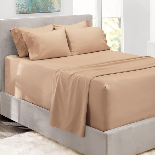 Hearth & Harbor Extra Deep Pocket King Size Sheets Sets - Fits Mattress 18-24 Inches Deep - Extra Deep Pocket Sheets - 6 Piece King Size Sheets - King Sheets Deep Pocket - Taupe Sheets