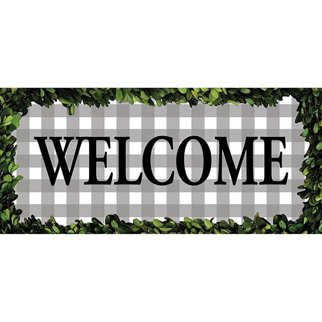 Evergreen Sassafras Boxwood Framed Plaid Interchangeable Entrance Doormat | Indoor and Outdoor | 22-inches x 10-inches | Non-Slip Backing | All-Season | Low Profile | Home Décor