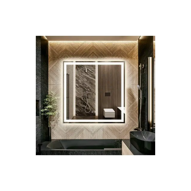 LOVMOR 30 * 30 Inch Led Mirror for Bathroom,Backlit Lighted,Anti-Fog, Dimmable, Vertical & Horizontal Mount , Silver