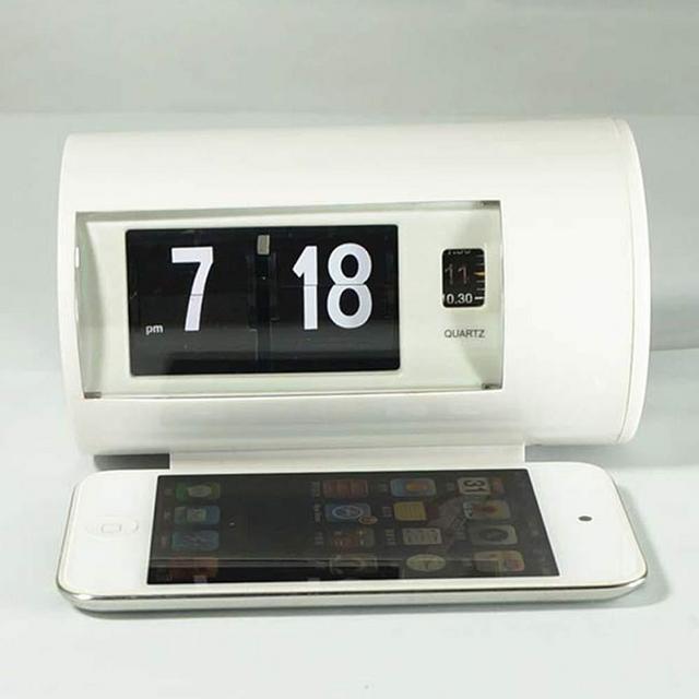 Retro Table Clock Auto Flip Clock 12 Hours AM/PM Format Display Timepiece Desk Clock Flip Page Turning Clocks (White)