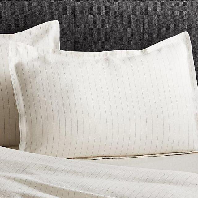 Linen Pinstripe Warm White Standard Pillow Sham