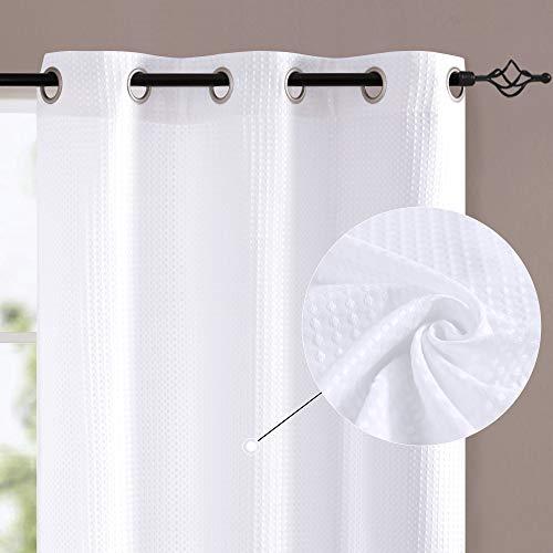 jinchan White Curtains for Bedroom 84 inches Length Waffle-Weave Textured Curtain Panels for Living Room Window Treatment Set Kitchen Curtains 2 Panels