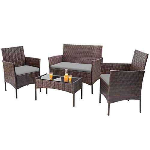 Homall 4 Pieces Outdoor Patio Furniture Sets Rattan Chair Wicker Set, Outdoor Indoor Use Backyard Porch Garden Poolside Balcony Furniture Sets (Gray)