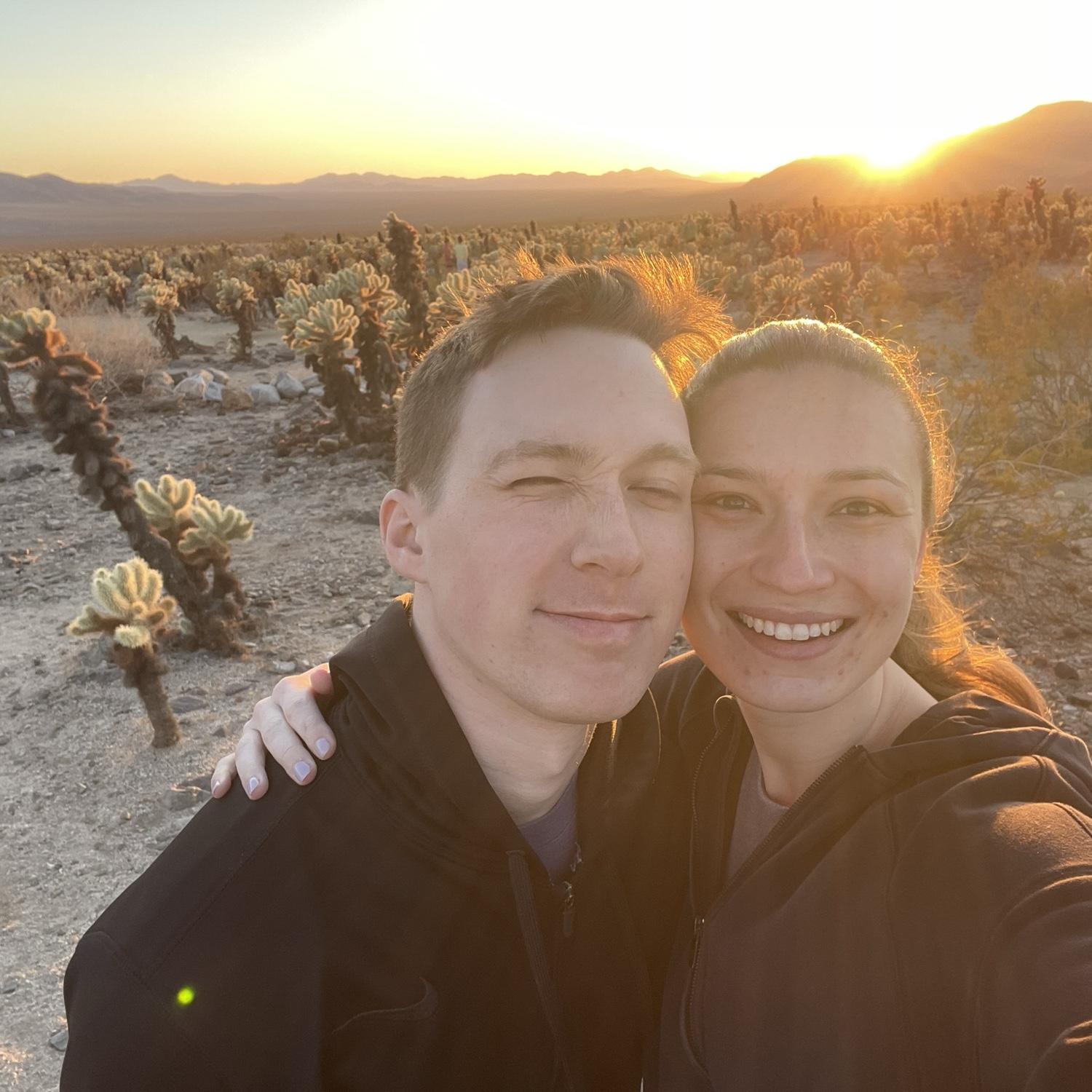 O & K watching the sunrise on their next National Park trip in Joshua Tree